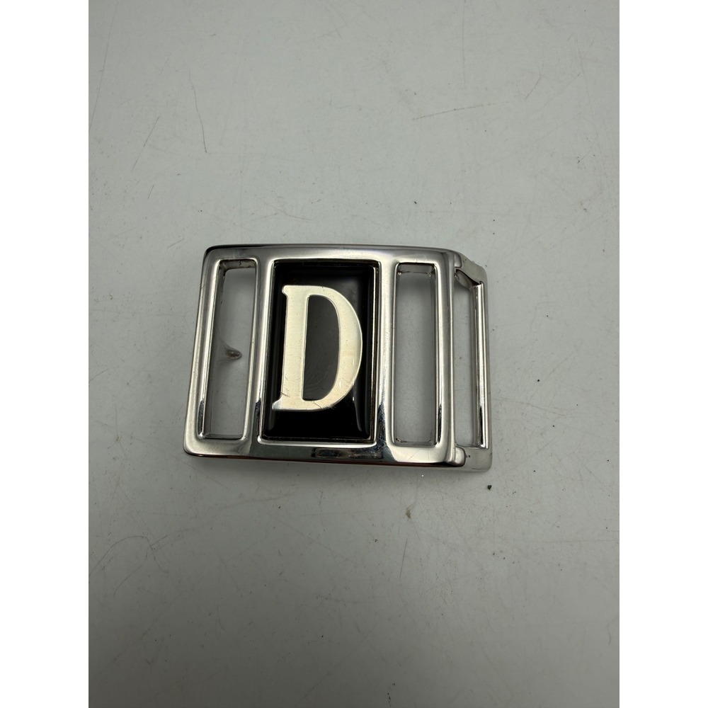 Avon Vintage Silver Tone Initial D Black Enamel Belt Buckle Rectangular Retro